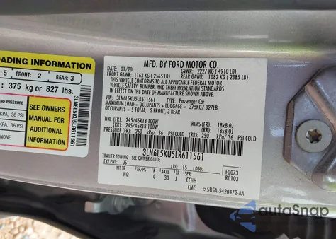 2020 Lincoln Mkz Hybrid Standard z USA, uszkodzony, nr VIN 3LN6L5KU5LR611561